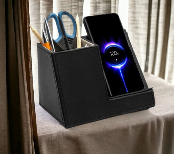 Настольный органайзер Ron c беспроводной зарядкой / Подставка многофункциональная для письменных приборов с беспроводной зарядкой